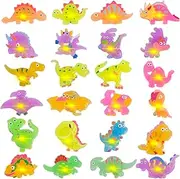 Easter Light Up Dinosaur Rings - 24Pcs LED Party Favors for Kids, Glow in the Dark Easter Egg Supplies, Cupcake Toppers, Birthday Toys, Mini Dino Decorations, Fidget Finger Toys for Boys Girls, Led