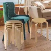 CostwaySet of 4 Stackable Wooden Stools for Living Room &amp; Dining Room-Natural