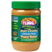 Teddie All Natural Peanut Butter, Unsalted Chunky, Gluten Free & Vegan (26 Ounce