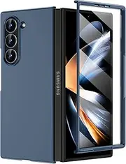 [Fewdew] for Samsung Galaxy Z Fold 6 Case with Tempered Glass Screen Protector,Support Wireless Charging,Hard PC Ultra-Thin Anti-Scratches Shockproof Protective Cover for Samsung Galaxy Z Fold 6,Blue