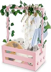 Wooden Baby Shower Crate Closet with Handle and Hangers Large Capacity Storage Crate Smooth and Safe Surface Multipurpose Baby Shower Basket for New Parents (Pink)