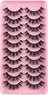 Clear Band Eyelashes Russian Volume Fluffy Strip Lashes 10 Pairs Natural looking Wispy C/D Curly False Eyelashes look like extensions (AZG706)