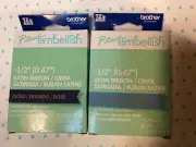 Brother P-Touch Embellish Satin Ribbon Gold on Navy And Light Blue.
