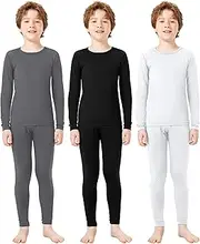 [Silkfly] 3 Set Boys Thermal Underwear Set Base Layer Fleece Lined Long Johns for Kids Shirt and Pants Set for Boys Winter