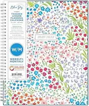 Blue Sky 2021-2022 Academic Year Teachers Weekly & Monthly Lesson Planner, 8.5" x 11", Flexible Cover, Wirebound, Ditsy Dapple Light (132002)