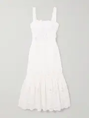 [Self-Portrait] Self-Portrait - Belted Guipure Lace-paneled Linen And Cotton-blend Midi Dress - White - UK 6 UK 6 White