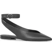 ALLSAINTS Cory Flat black leather Pointy toe ankle wrap Shoes sz 37