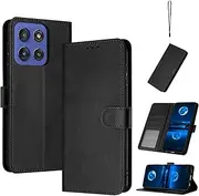 [QiongniAN] Compatible with Motorola Edge 2025 Leather Case, Compatible with Motorola Edge 60 Fusion XT2503-4 Case, PU Flip Phone Case, Black