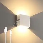 Lightess Battery Operated Wall Sconces Rechargeable Wall Lights Indoor Wireless Wall Lights, Touch Wall Sconce Aluminum White Wall Light for Bedroom, Living Room, Warm White