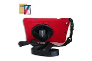StylePro combo, iPad 7th, 8th, 9th, 10.2 case with tempered glass screen protector, hand strap, shoulder strap & rotating stand, red.