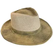 Stetson Narrative Hat Weather Distressed Canvas, Burlap, Chin Cord Mens L, XL