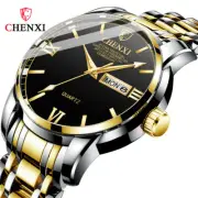 CHENXI Men Gold Watch Casual Business Steel Wristwatch Week Date Male Watches