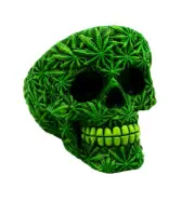 Sugar Skull Ashtray 3.75" Green Leaf Skeleton Head Ash Tray Cigar Cigarette