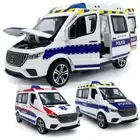 1:30 Sprinter Ambulance Police Car Model Diecast Toy Cars Pull Back Doors Open