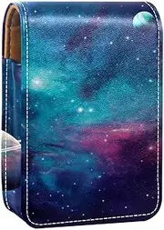 Lipstick Case,Leather Lip Gloss Lipstick Organizer with Mirror,Mini Lipstick Holder Bag,Colorful Galaxy Art Planets Pattern