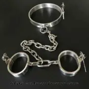 Women Man Handcuff Slave Collars Restraints Steel Neck Collar Hand Wrist Cuffs