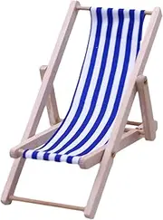 Yhsioaklo Mini Beach Chair | Foldable Wooden Miniature Deck Chair for Decoration | Theme Beach Miniature Ornament for Home Desk Garden Decor, Furniture Accessories