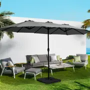 InstaHut 4.57m Outdoor Umbrella w/Base Stand Beach Pole Garden Tilt Charcoal