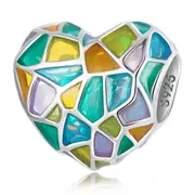 Solid 925 Sterling Silver Catholic Stained Glass Heart Charm