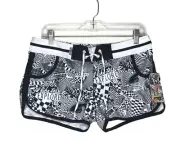 Volcom One For The Road 3" Board Shorts Womens Sz 7 Black White Graphic Print