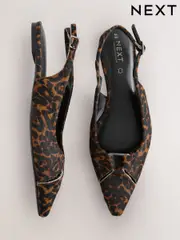 Leopard Forever Comfort® Premium Leather Pointed Toe Hardware Slingback Shoes (F24370) | $103