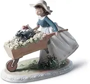 LLADRÓ A Barrow of Fun Girl Figurine. Porcelain Girl with Flowers Figure.