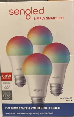 LED Bluetooth Multicolor Sengled Light Bulbs. Works with Alexa. 4 Pack