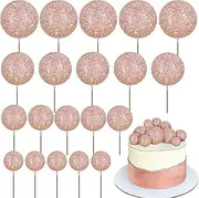 BEISHIDA 20 PCS Shining Rose Gold Ball Cake Topper Cake Decoration Mini Balls Cake Toppers Foam Balls s Happy Birthday Cake DIY Cake Insert for Baking Birthday Anniversary Wedding Baby Shower Party
