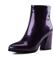 [Flerivva] Women's Chunky Heel Ankle Boots Pointed-toe Dress Booties with Side Zipper