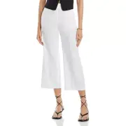 Theory Clean Terena Wide Leg Linen Pants Women's 10 White Pocket Zip Fly Cropped