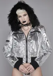 [Widow] Cyberpunk Cinema Metallic Bomber Jacket