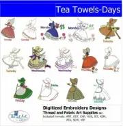 Embroidery Design Set - Tea Towels Days(1) - 14 Designs - 9 Formats - USB Stick