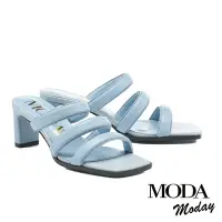在飛比找Yahoo奇摩購物中心優惠-拖鞋 MODA MODAY 可愛蓬蓬感羊皮方頭高跟拖鞋－藍