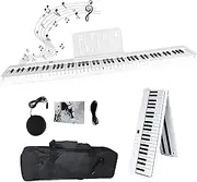 88 Keys Folding Piano Keyboard, Digital Pianos with USB/MIDI Sustain Pedal, Digital Display, Built in Dual Speakers, Support BT/Headphones, Rechargeable Electronic Piano for Beginners White