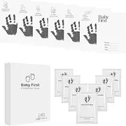7 Pieces Baby First Inkless Milestone Cards, Feet Newborn Inkless Hand and Footprint Kit, Baby Monthly Milestones Clean Touch Baby Handprint Kit, Perfect Family Memory or Gift（7 Wipe Bags+7 Papers）