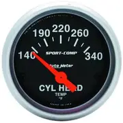 Autometer Sport-Comp Cylinder Head Temp 14 Electric Gauge - 140 - 340 F, 2 1/16 Inch, Short Sweep, AU3336