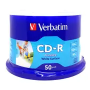 50PK Verbatim CD-R 700MB/80min 52x White Printable Inkjet Recording Blank Disc