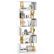 Giantex 6-Tier S-Shaped Geometric Bookcase w/Metal Frame Decorative Storage Bookshelf