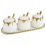 Magnitt Porcelain Condiment Jar Spice Container with Lids, Spoon and Tray, Se...
