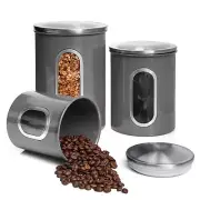 3 Piece Gray Canisters Sets For The Kitchen, Kitchen Jars With See Through Wi...