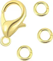 [ALEXCRAFT] Wholesale Gold Plated Brass 50 PCS 9mm Small Lobster Clasps and 100 PCS 4mm Open Jump Rings Set Jewelry Making Findings