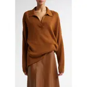 FFORME Louise Merino Wool & Cashmere Rib Polo Sweater in Ochre at Nordstrom, Size Small