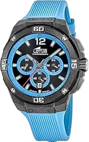 [LOTUS] Men's Watch 18975/4 Chrono Black Carbon Fibre Case Blue Silicone Strap, Black, Strap.