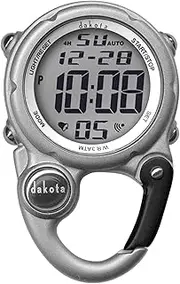 [Dakota] Digital Mini Clip-On Watch – Tactical Carabiner Pocket Watch for Men & Women, Dual Time Zones, Stopwatch, Alarm & Timer – Water-Resistant, Rugged Outdoor Clip Watch for Camping, Fishing, Work & Defence Use – SILVER
