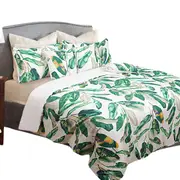 Shangri La 6 Piece Queen Comforter Set Tropical Leaves Bedding Green