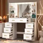 Dressing Table White Makeup Desk with Hollywood LED Lighted Mirror 7 Drawers New