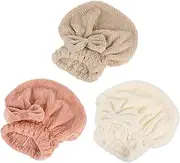 IWOWHERO Women's Hair Dryer Cap Coral Fleece Shower Cap Hair Towel Wrap Bow Quick Dry Absorbent