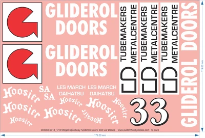 Gliderole Doors Midget-Speedway Slot Car Decals - 1/18 1/24 1/32 1/64 - WD