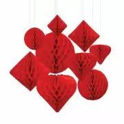 Red Hanging Paper Honeycomb Decoration Assortment, Party Decor, 12 Pieces