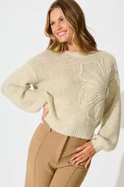 Zoe Knit Full Length Sleeve in Beige Lurex Wool Blend S/M